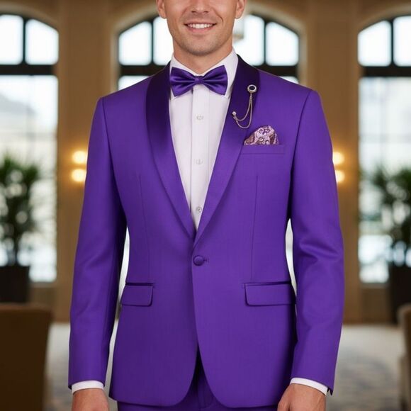 VINCI SLIMFIT 2 PIECE ONE BUTTON SHAWL COLLAR TUXEDO WITH MATCHING BOW TIE TSS-2